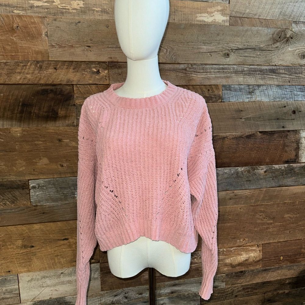 Eao Chunky Solid Pink Block Sweater, Open Weave Details